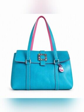 Dooney & Bourke Tiffany Blue Leather Handbag Purse Tote Heart Buckle Y2K 90s